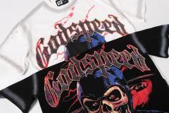 Vintage Red Flame Racing Driver Skull Rhinestone Gothic Letter Distressed Print T-shirt 29052409