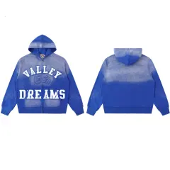 Vale Valley Vintage Rhinestone Letter Zip-Up Hoodie