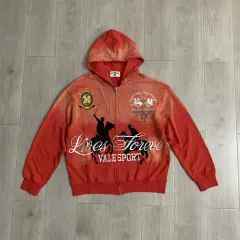 Vale Forever Vintage Distressed Embroidered Logo Zip-Up Hoodie