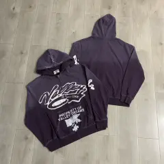 Vale Valley Vintage Letter Embroidered Zip-Up Hoodie