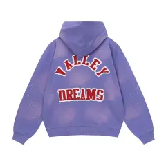 Vale Valley Letter Embroidered Rhinestone Cotton Zip-Up Hoodie