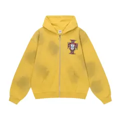 Vale Valley Letter Embroidered Rhinestone Cotton Zip-Up Hoodie