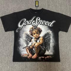 Godspeed Global Cherub Angel Peace Dove Graphic Tee | Black Vintage Oversized Fit