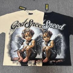 Godspeed Global Cherub Angel Peace Dove Graphic Tee | Black Vintage Oversized Fit
