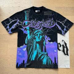 Godspeed Global Statue of Liberty Purple Lightning AOP Graphic Tee | Black Vintage Oversized Fit