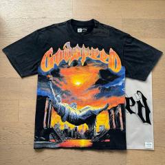 Godspeed Global Statue of Liberty Brooklyn Bridge NYC Sunset Graphic Tee | Black Vintage Oversized Fit