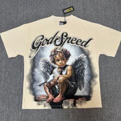 Godspeed Global Cherub Angel Peace Dove Graphic Tee | Black Vintage Oversized Fit
