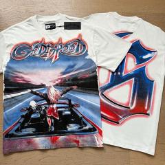 Godspeed Global Red Convertible Car Sunset Highway Graphic Tee | White Vintage Oversized Fit
