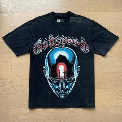 Godspeed Global Surreal Cracked Metal Head Checkerboard Graphic Tee | Black Vintage Oversized Fit