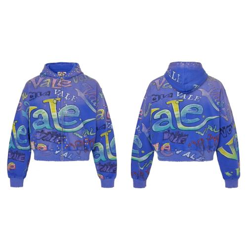 Vale Forever Blue AOP Zip‑Up Hoodie | Rhinestone Hood Cropped Fit