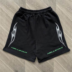 High Quality Hellstar Green Flame Graphic Sweat Shorts | Black