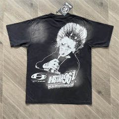 High Quality Hellstar Abstract Face Lips Drip Vintage Wash Tee | Black