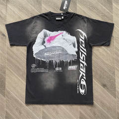 High Quality Hellstar Abstract Face Lips Drip Vintage Wash Tee | Black
