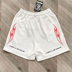 High Quality Hellstar Red Flame Graphic Sweat Shorts | White