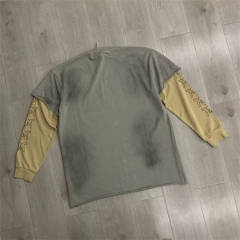 DUAA Vintage Streetwear Rhinestone Graphic Layered Long Sleeve Tee