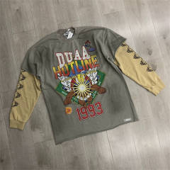 DUAA Vintage Streetwear Rhinestone Graphic Layered Long Sleeve Tee