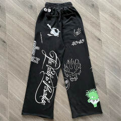 High Quality Hellstar Multi-Graphic Vintage Black Zip-Up Hoodie Sweatshirt and Pants Set