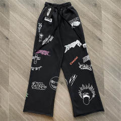 High Quality Hellstar Multi-Graphic Vintage Black Zip-Up Hoodie Sweatshirt and Pants Set