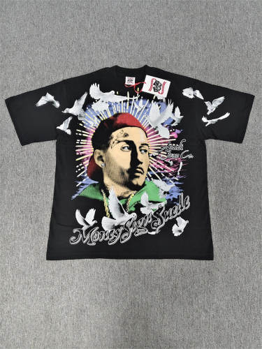 High Quality ASAALI Black MoneySign Suede Portrait Dove Asaali Graphic T-Shirt