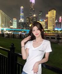 1:1 quality version 28088599 Limited Red Letter Print V-Neck Tee 2 colors for girls