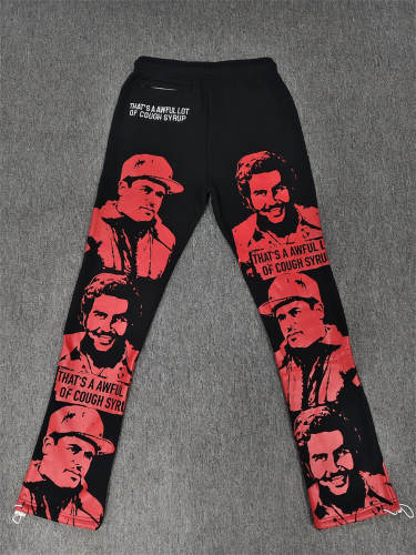 1:1 Top Quality Black Red Cough Syrup Portrait Sweatpants