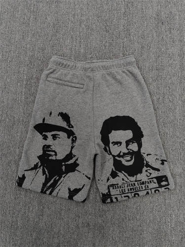 High Quality ASAALI Grey Black Portrait Sweat Shorts