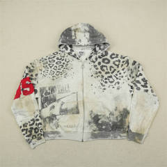 1:1 Quality Vale Forever White Leopard Patchwork Zip Hoodie