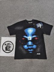 1:1 Hellstar NFC SCAN Hellstar Cosmic Blue Face Portrait Vintage Washed T-Shirt
