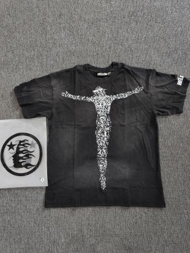 1:1 Hellstar NFC SCAN Hellstar Pixel Crucifix Figure Vintage Black T-Shirt