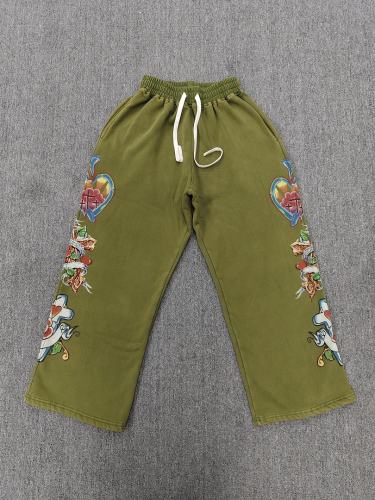 High Quality We Are Righteous Floral Angel Graphic Sweatpants- Moss Green