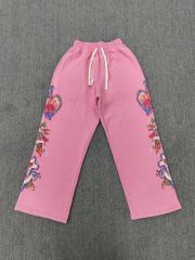 High Quality We Are Righteous Floral Angel Graphic Sweatpants- Pink