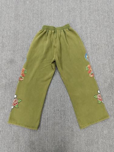 High Quality We Are Righteous Floral Angel Graphic Sweatpants- Moss Green