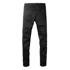 #697 Amir* Men Solid Black Whisker Stretch Skinny Denim Jeans