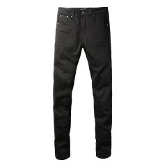 #697 Amir* Men Solid Black Whisker Stretch Skinny Denim Jeans