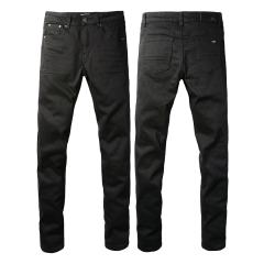 #697 Amir* Men Solid Black Whisker Stretch Skinny Denim Jeans