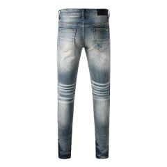 #8926 Amir* Men Gradient Blue Wash Stacked Ripped Skinny Jeans, Multi-Layer Blue Knee Patch Stretch Slim Denim Pants