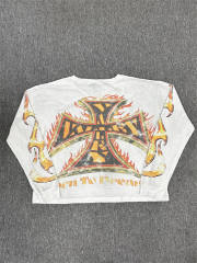 Vale Forever Retro Fire Flame Cross Print Waffle Thermal Long Sleeve Shirt