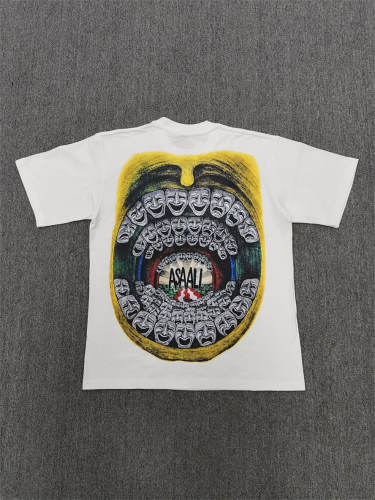 High Quality ASAALI White Yellow Crest Graphic T-Shirt