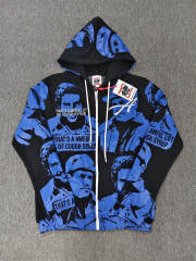 High Quality Black Blue ASAALI Portrait Zip Hoodie