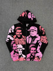High Quality ASAALI Black Pink Portrait Zip Hoodie
