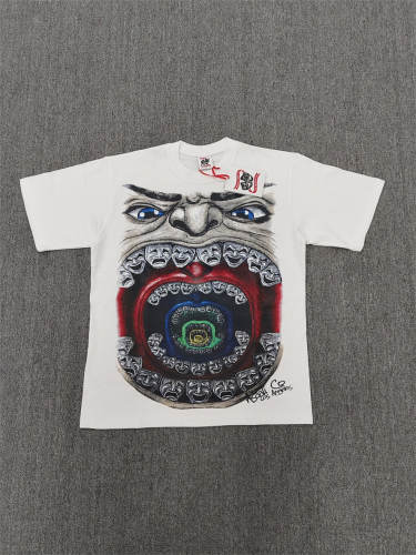 High Quality ASAALI White Yellow Crest Graphic T-Shirt