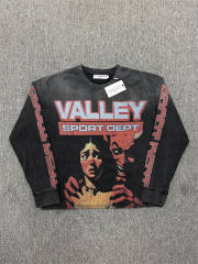 Vale Forever Men’s Retro Acid Wash Long Sleeve Shirt Valley Sport Dept Horror Graphic Print Grunge Streetwear T-Shirt