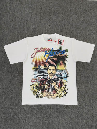 High Quality ASAALI White Sunset Photo Graphic T-Shirt