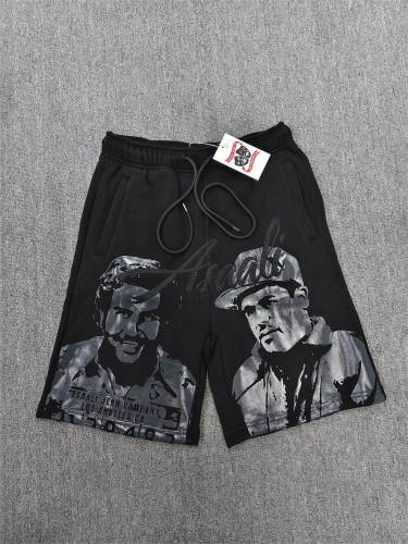 High Quality ASAALI Black Silver Portrait Sweat Shorts