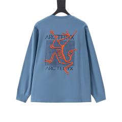 ARC Men Oversized Dinosaur Skeleton Back Print Blue Long Sleeve T Shirt