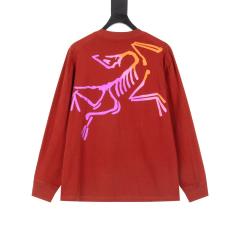 ARC Men Oversized Dinosaur Skeleton Back Print Red Long Sleeve T Shirt