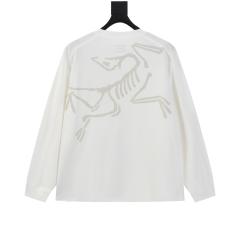 ARC Men Oversized Dinosaur Skeleton Back Print White Long Sleeve T Shirt
