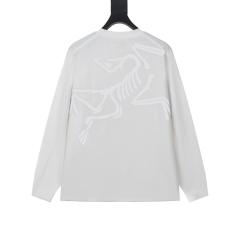 ARC Men Oversized Dinosaur Skeleton Back Print White Long Sleeve T Shirt
