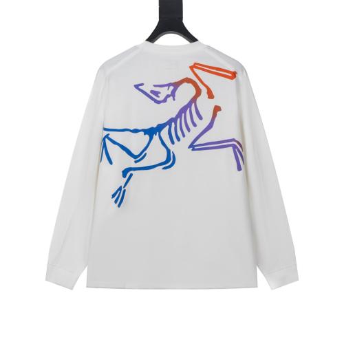 ARC Men Oversized Dinosaur Skeleton Back Print White Long Sleeve T Shirt