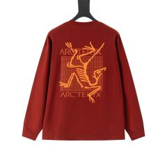 ARC Men Oversized Dinosaur Skeleton Back Print Red Long Sleeve T Shirt